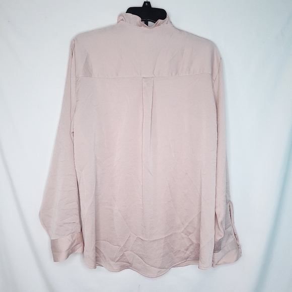 EXPRESS Portofino Button Front Shirt With Ruffle Collar And Roll Tab Sleeves XL - Picture 12 of 13